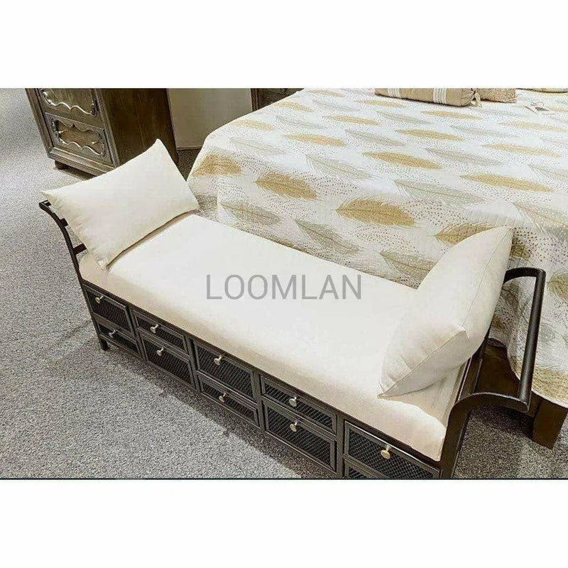 64" Long Upholstered Storage Bench With 10 Metal Drawers Bedroom Benches LOOMLAN By LOOMLAN