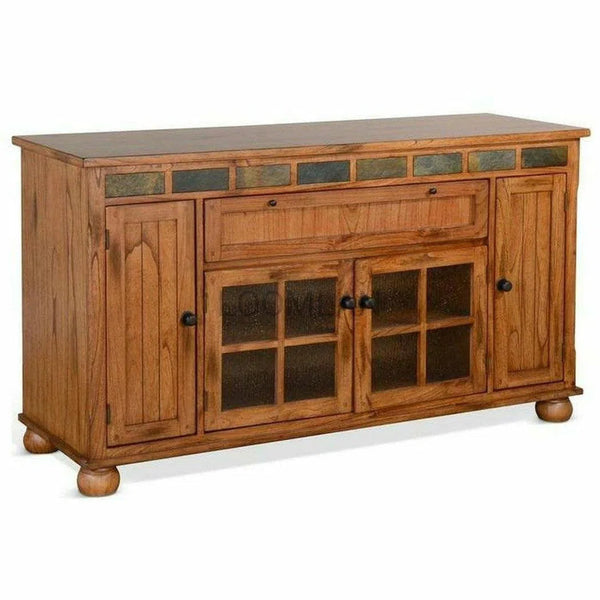 64" Rustic TV Stand Media Console Counter Height With Drawers TV Stands & Media Centers LOOMLAN By Sunny D