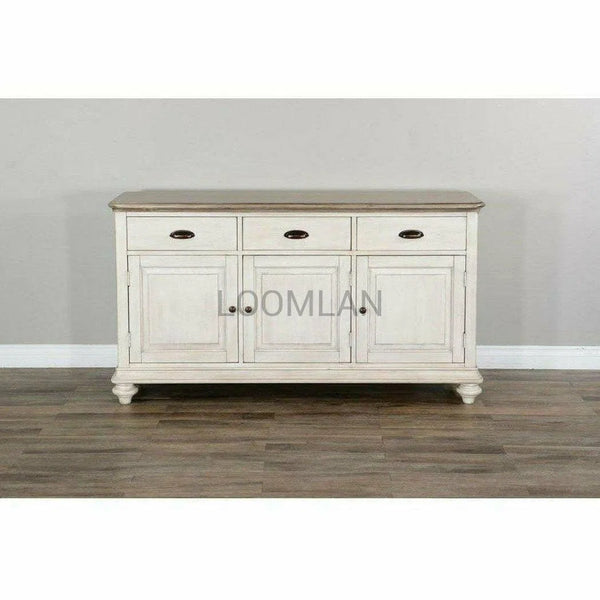 64" Two Tone Beige Solid Wood Buffet Sideboard Sideboards LOOMLAN By Sunny D