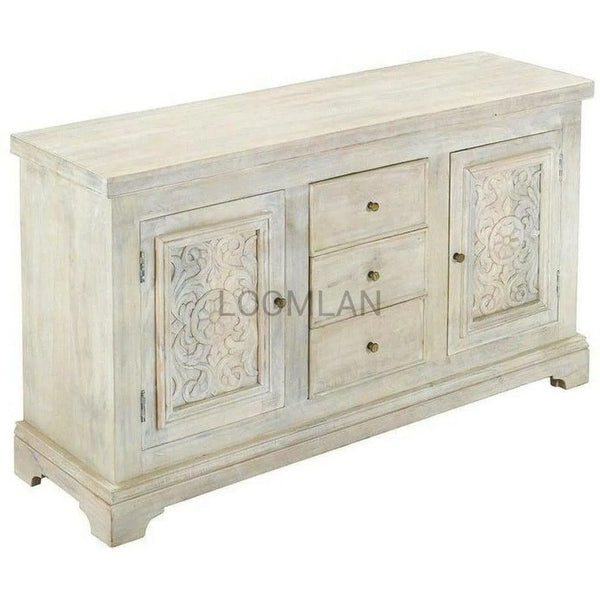 64" White Hand Carved Sideboard With Centered Drawers Sideboards LOOMLAN By LOOMLAN