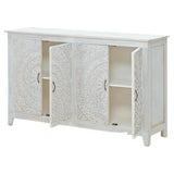 64" White Mandala 4 Door Credenza Boho Chic