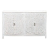 64" White Mandala 4 Door Credenza Boho Chic