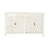 64" White Mandala 4 Door Credenza Boho Chic