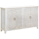 64" White Mandala 4 Door Credenza Boho Chic