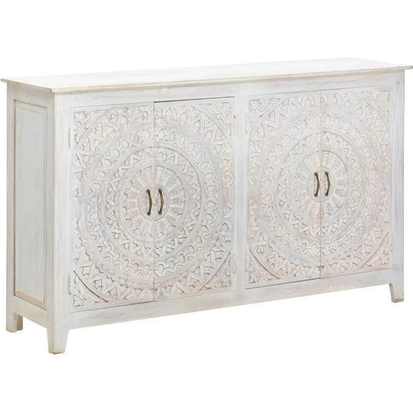 64" White Mandala 4 Door Credenza Boho Chic