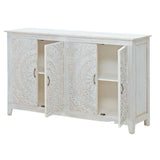 64" Whitewash Farmhouse Boho Chic Hand Carved Cabinet TV Stands & Media Centers LOOMLAN By LOOMLAN