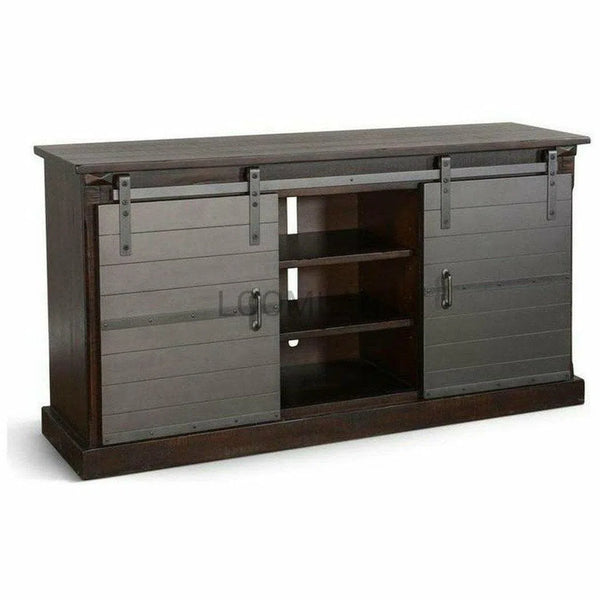 65" TV Stand Media Console Sliding Barn Doors Black TV Stands & Media Centers LOOMLAN By Sunny D