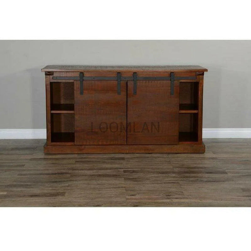 65" TV Stand Media Console Sliding Barn Doors Rustic Brown TV Stands & Media Centers LOOMLAN By Sunny D