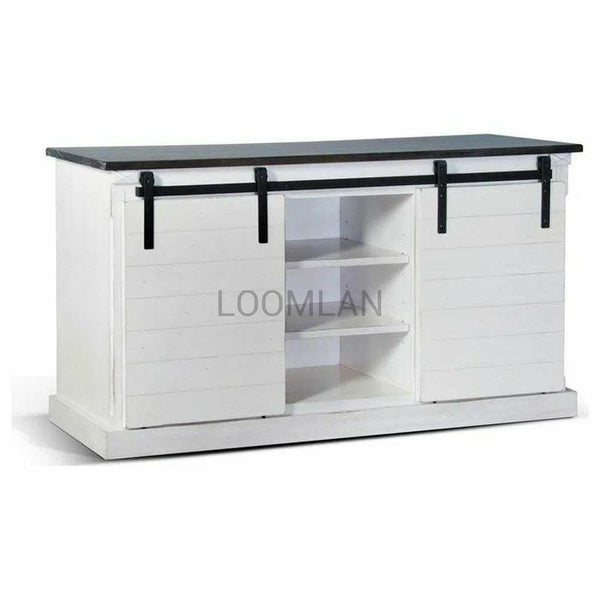 65" TV Stand Media Console Sliding Barn Doors White Farmhouse TV Stands & Media Centers LOOMLAN By Sunny D