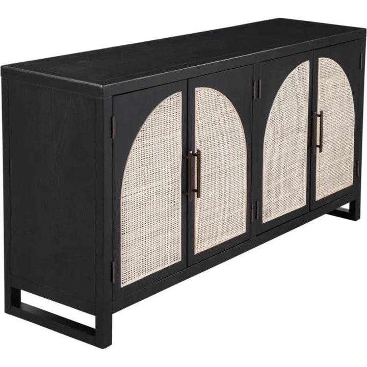 65-Inch Black Oak Sideboard with Rattan Doors | LOOMLAN