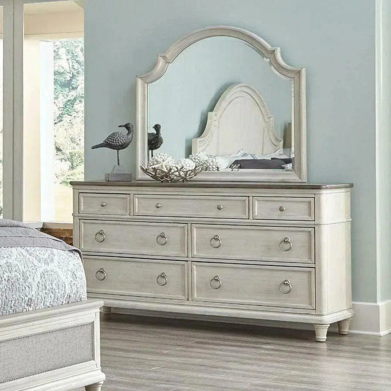 66" White Two-Tone Wooden Dresser