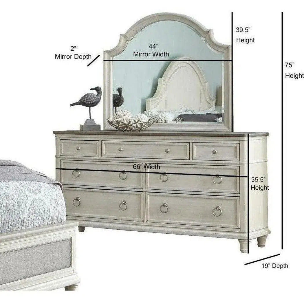 66" White Two-Tone Wooden Dresser and Mirror