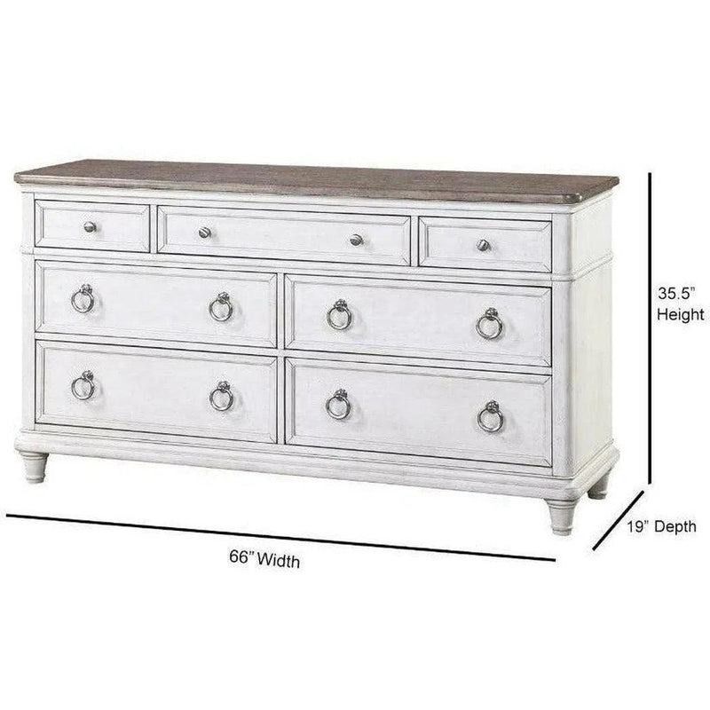 66" White Two-Tone Wooden Dresser and Mirror