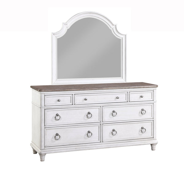 66" White Two-Tone Wooden Dresser and Mirror