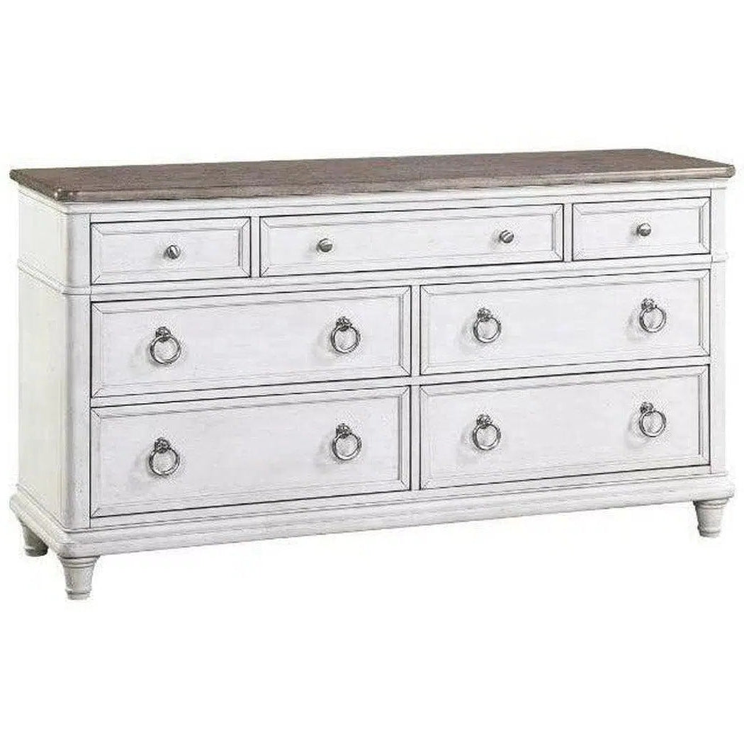 66" White Two-Tone Wooden Dresser and Mirror