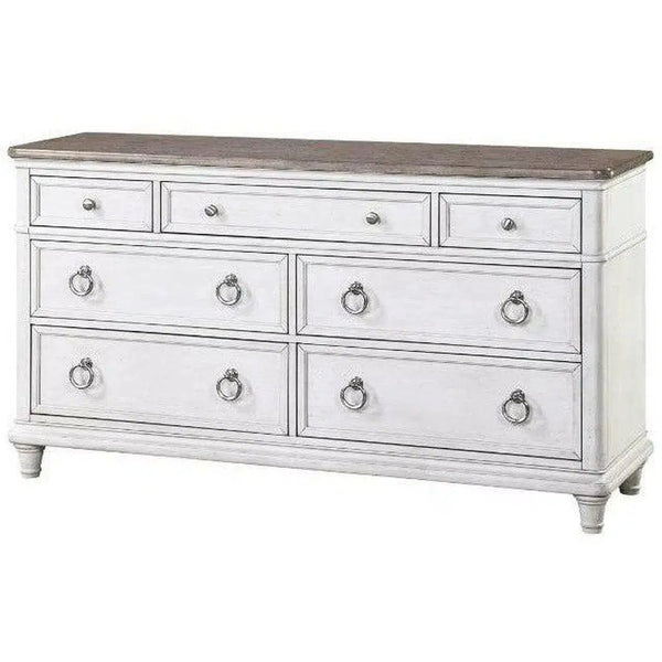 66" White Two-Tone Wooden Dresser and Mirror Dressers LOOMLAN By Panama Jack