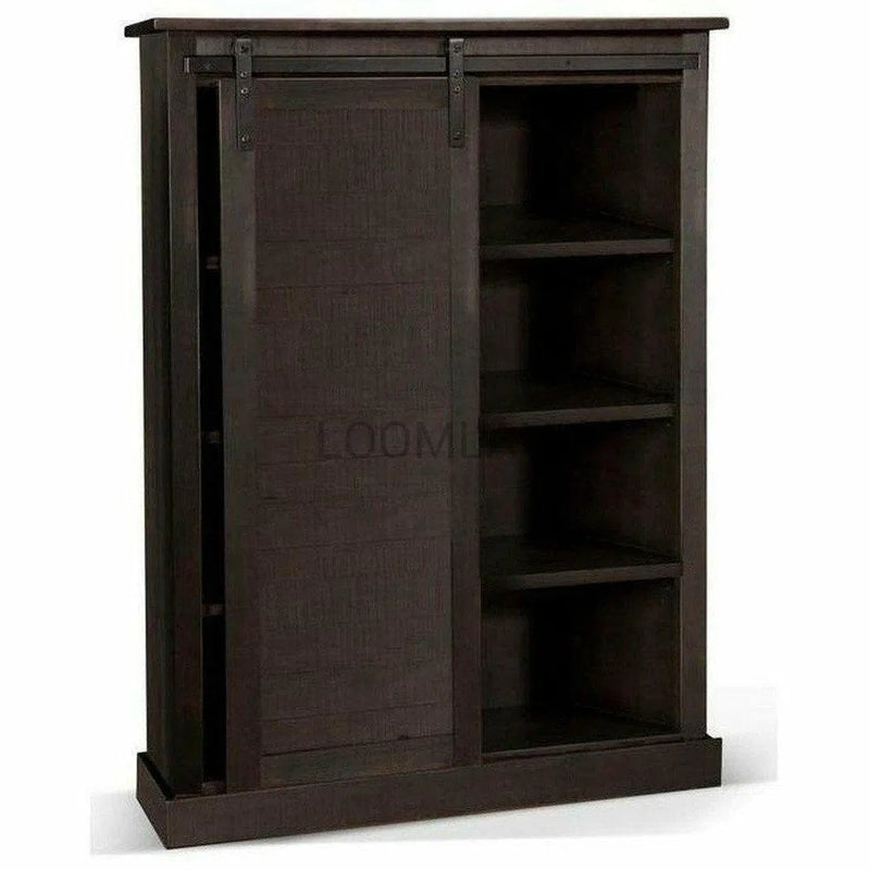 66x48" Tall Wide Black Free Standing Bookcase Sliding Barn Door Bookcases LOOMLAN By Sunny D