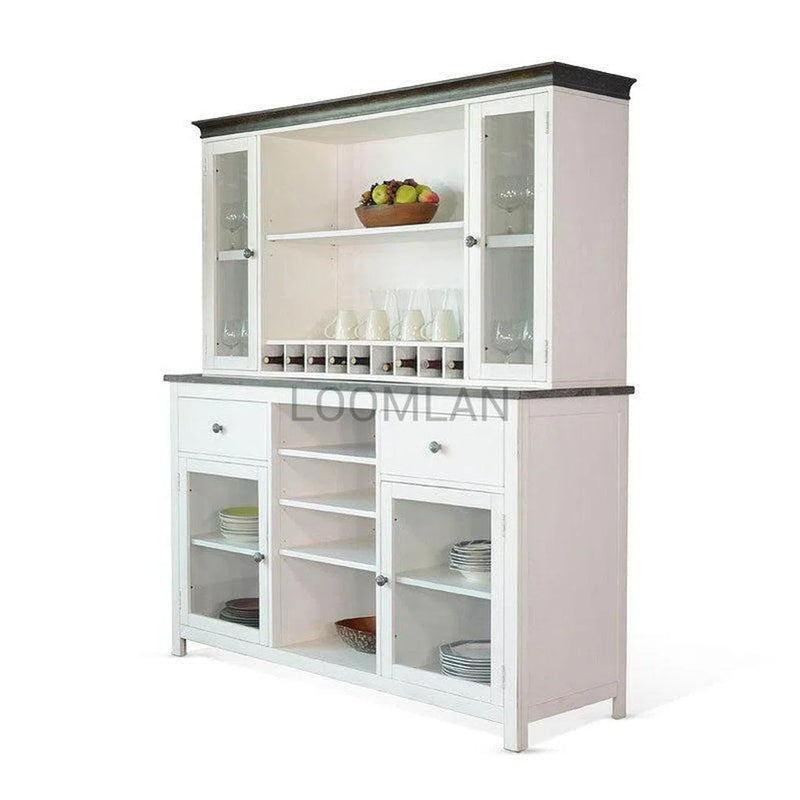 66x80 White Wood Buffet With Hutch Home Bar Serving Station Buffets LOOMLAN By Sunny D