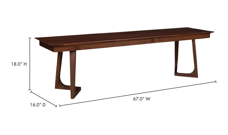 67 Inch Bench Walnut Brown Mid-Century Modern-Dining Benches-Moe's Home-LOOMLAN