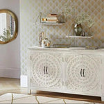 68" White Mandala 4 Door Credenza Boho Chic