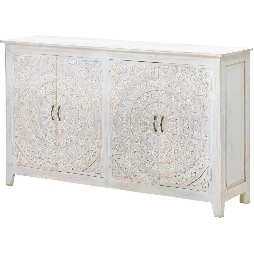 68" White Mandala 4 Door Credenza Boho Chic