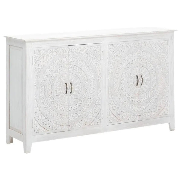 68" White Mandala 4 Door Credenza Boho Chic