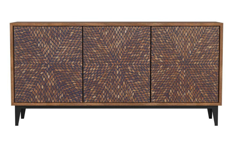 69" Brown Three Door Mid Century Sideboard for Dining Room Sideboards LOOMLAN By Bassett Mirror