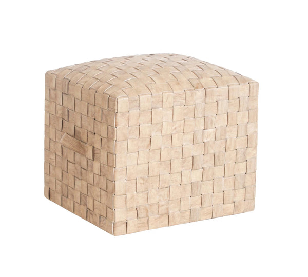 Square Ottoman Leather Pouf Brooklyn in Wheat