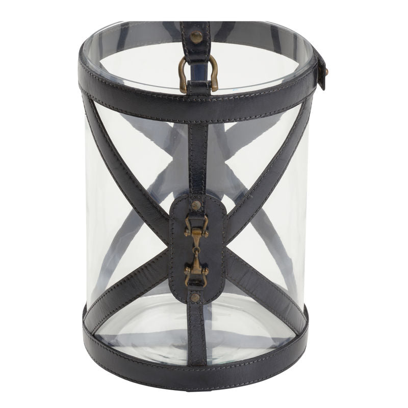 Aberdeen Blue Hurricane Leather Trim Candleholder