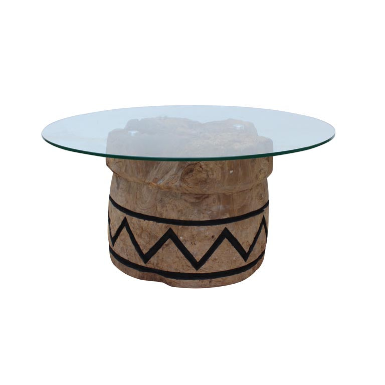 Tabari Glass Topped Wooden Round End Table