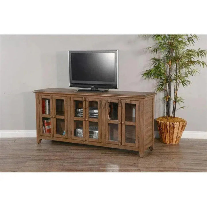 70" Brown TV Stand Glass Doors - LOOMLAN - Sunny D - TV Stands & Media Centers