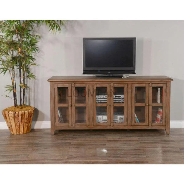 70" Brown TV Stand Media Console Glass Doors Storage Cabinet TV Stands & Media Centers LOOMLAN By Sunny D
