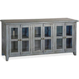 70" Distressed Blue TV Stand With Glass Doors Storage Cabinet TV Stands & Media Centers LOOMLAN By Sunny D