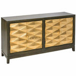 70" Gold Sideboard Brass Doors Wood Base