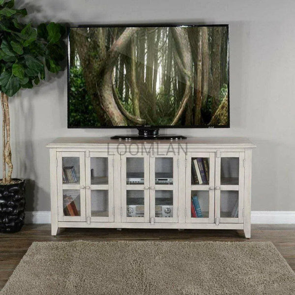 70" TV Stand Media Console Glass Doors Storage Cabinet TV Stands & Media Centers LOOMLAN By Sunny D