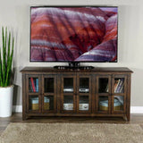 70" Wood Brown TV Stand Media Console Glass Doors Storage Cabinet TV Stands & Media Centers LOOMLAN By Sunny D