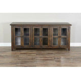 70" Wood Brown TV Stand Media Console Glass Doors Storage Cabinet TV Stands & Media Centers LOOMLAN By Sunny D