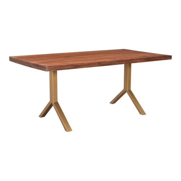70" Wood Top And Gold Iron Legs Trix Dining Table Walnut Brown Dining Tables LOOMLAN By Moe's Home