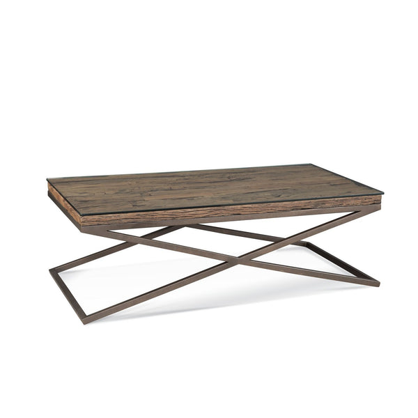 Cambria Wood and Glass Brown Rectangular Coffee Table