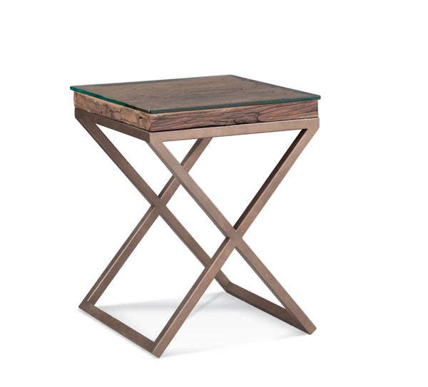 Cambria Wood and Glass Brown Square End Table