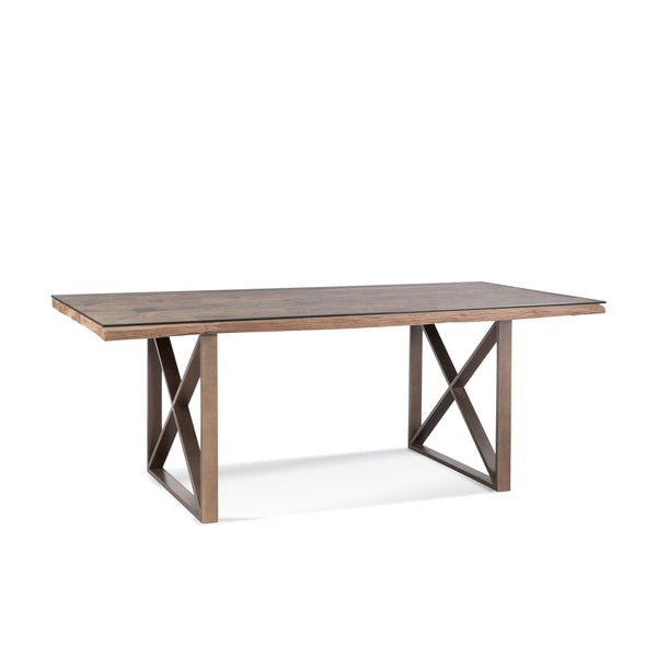 Cambria Wood and Glass Brown Rectangular Dining Table