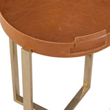 Navarro Iron and Leather Orange Round Accent Table