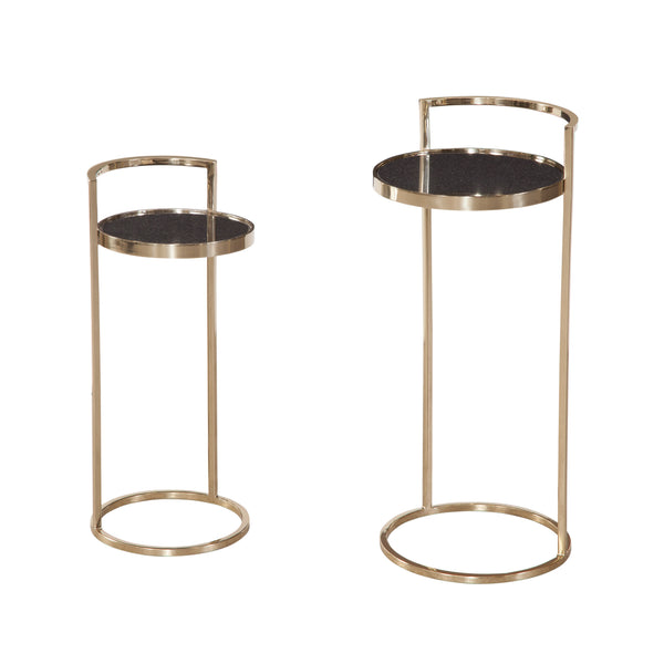 Carrillo Iron and Marble Black Round Accent Table (Set of 2)