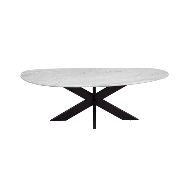Barton Iron and Marble White Oval Coffee Table