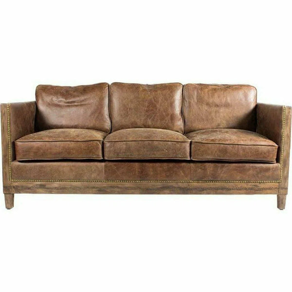72" Darlington Brown Leather Lawson Sofa Exposed Wood Frame Sofas & Loveseats LOOMLAN By Moe's Home