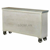 72" Distressed White 3 Drawer Galvanized Top Wheeled Sideboard Sideboards LOOMLAN By LOOMLAN