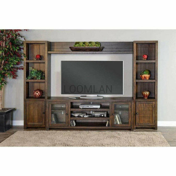 72" TV Stand Media Console Storage Cabinet Glass Doors Rustic Wood TV Stands & Media Centers LOOMLAN By Sunny D