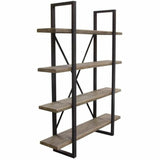 73" 4-Tiered Shelf Unit in Rustic Oak Finish with Iron Frame Etageres LOOMLAN By Diamond Sofa