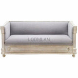 73" White Carved Wood Bohemian Sofa Upholstered Gray Sofas & Loveseats LOOMLAN By LOOMLAN