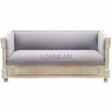 73" White Carved Wood Bohemian Sofa Upholstered Gray Sofas & Loveseats LOOMLAN By LOOMLAN